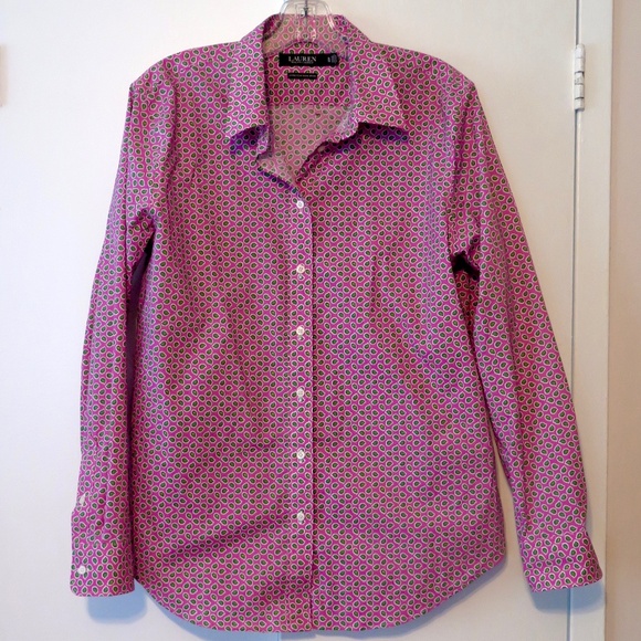 Lauren Pink Paisley No-Iron Stretch Shirt - Contrast Collar and Cuff - Picture 14 of 14